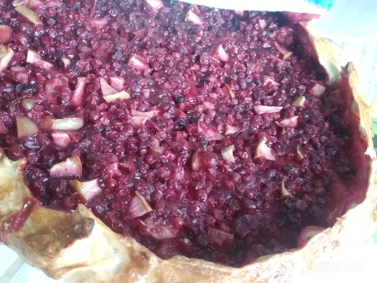 Ватрушка с брусникой и яблоком.