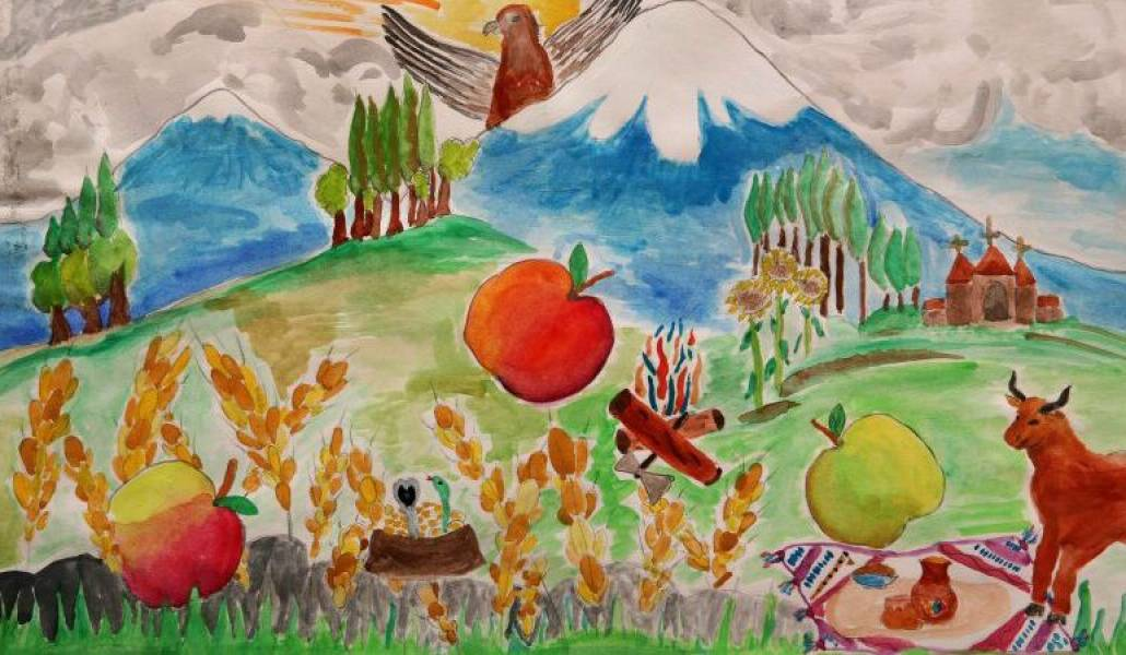 Картина из музея Ованеса Туманяна, организовавшего фестиваль сказок, который так и назывался: «С неба упали три яблока».  Три яблока: иллюстрация. Фото: a1plus.am