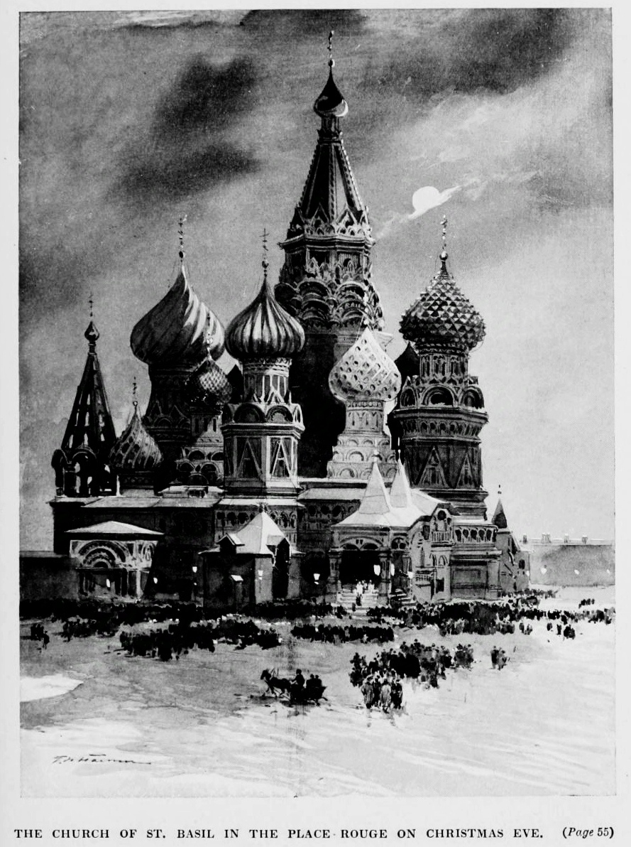 Храм Василия Блаженного (собор Покрова Пресвятой Богородицы, что на Рву) в Рождественский сочельник. Из книги «Россия». 1913