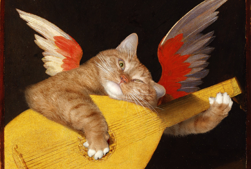 Художница преображает знаменитые картины, добавляя в них своего толстого рыжего кота