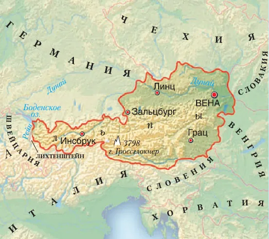 Австрия на карте Европы.