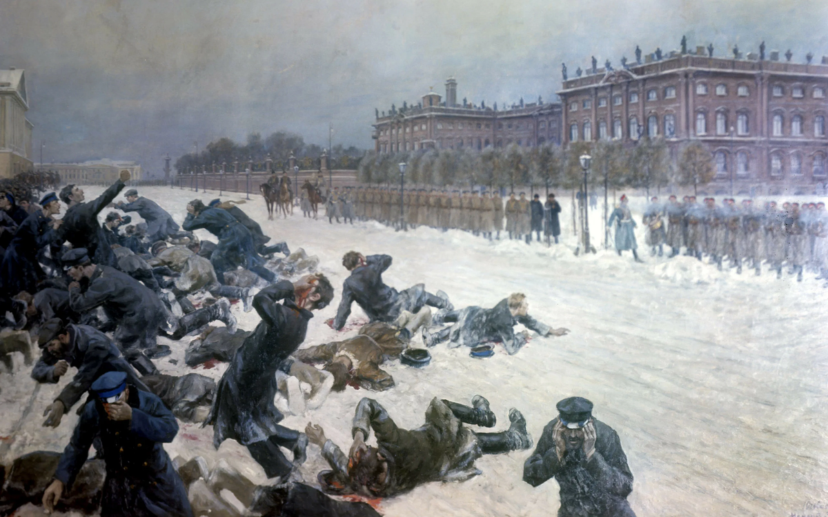 Картина И.А. Владимирова "Расстрел народа перед Зимним дворцом 9 января 1905 г.". Написана в 1925 г. 