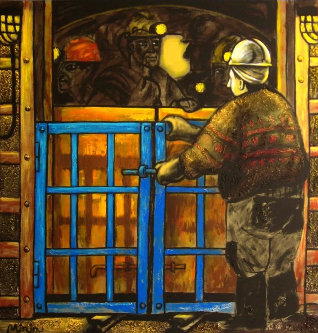 Стволовой открывает "ляды"двери ,для выхода смены из клети.