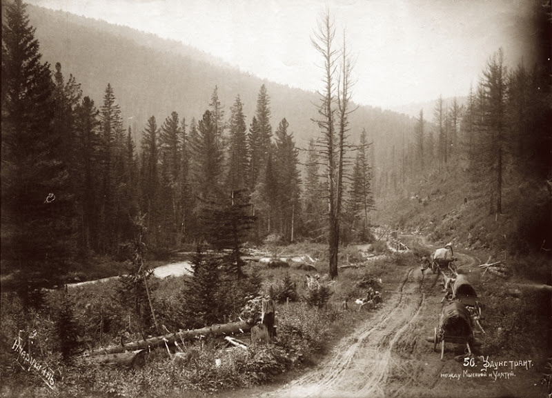 Ундугинский купеческий тракт был наиболее короткой дорогой от Кяхты до Иркутска. Фотографию сделал писатель и фотограф Николай Аполлонович Чарушин в период 1886-1895 годов.