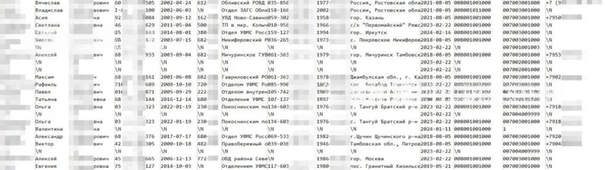 Скриншот данных