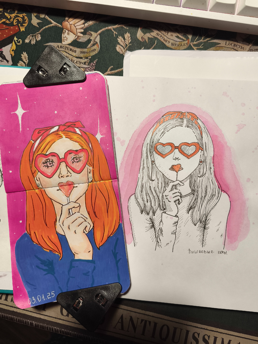 Мой прогресс в рисовании портретов. Правая работа 2023 года, а левая была нарисована совсем недавно, в январе 2025 года.