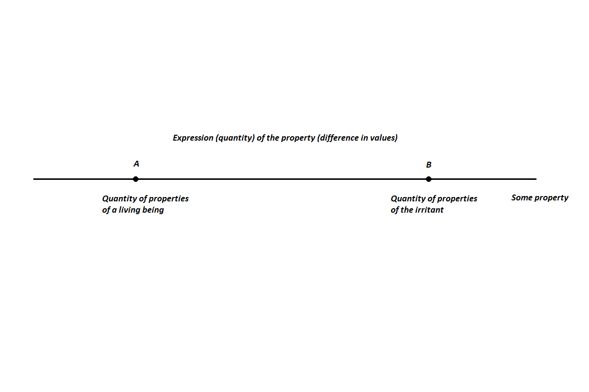 A quantity of some property is locked between the points. This quantity can be measured and denoted by a digit. The final digit will be the difference of the values, how much the two points differ from each other.