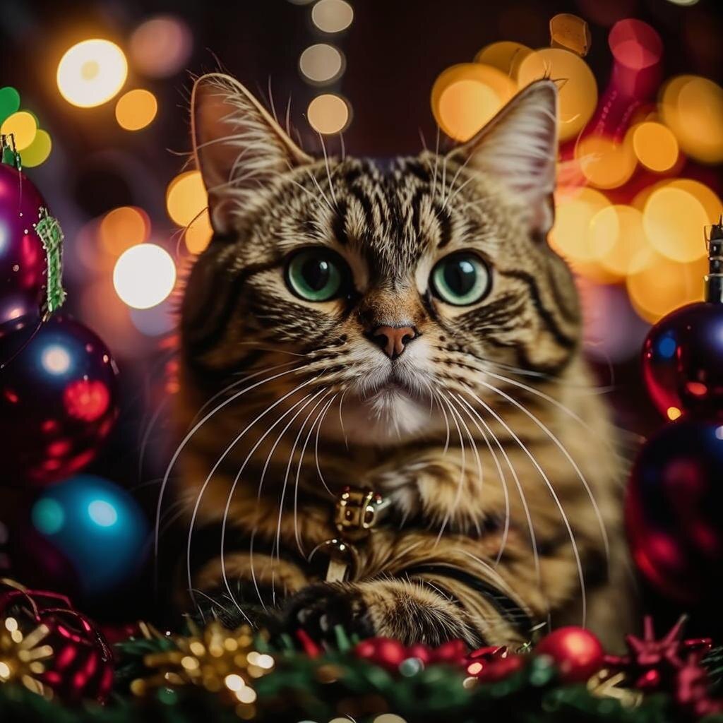 Скучающий кот Кандинского в новогоднем антураже