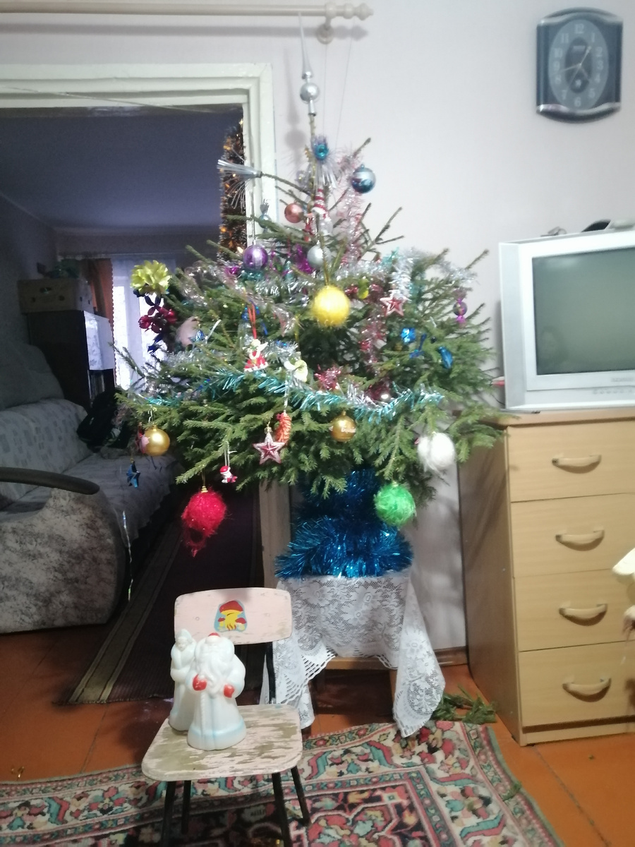 У родителей. 