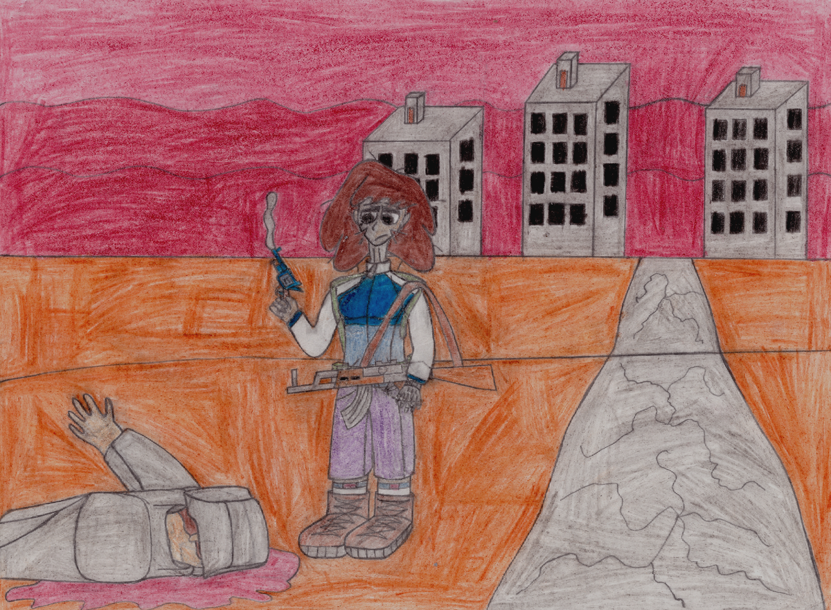 Мой арт в качестве фона для титров "Файлов Уолтена ИрКиллера6002", используемого в этой игре