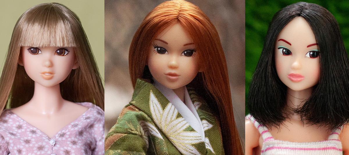 Типы взгляда у Момоко - Момоко, смотрящая в правую сторону, прямо и влево. 