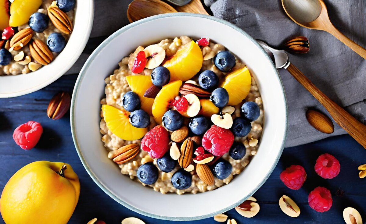 Овсянка с фруктами и орехами 
