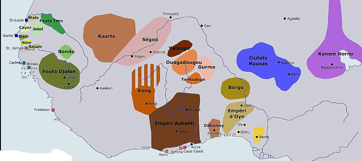 Карта империи Ашанти в XVIII веке. Источник фото: https://ru.wikipedia.org/wiki/Ашанти_(государство)#/media/Файл:Africa_de_l'Oèst_(fin_sègle_XVIII).png