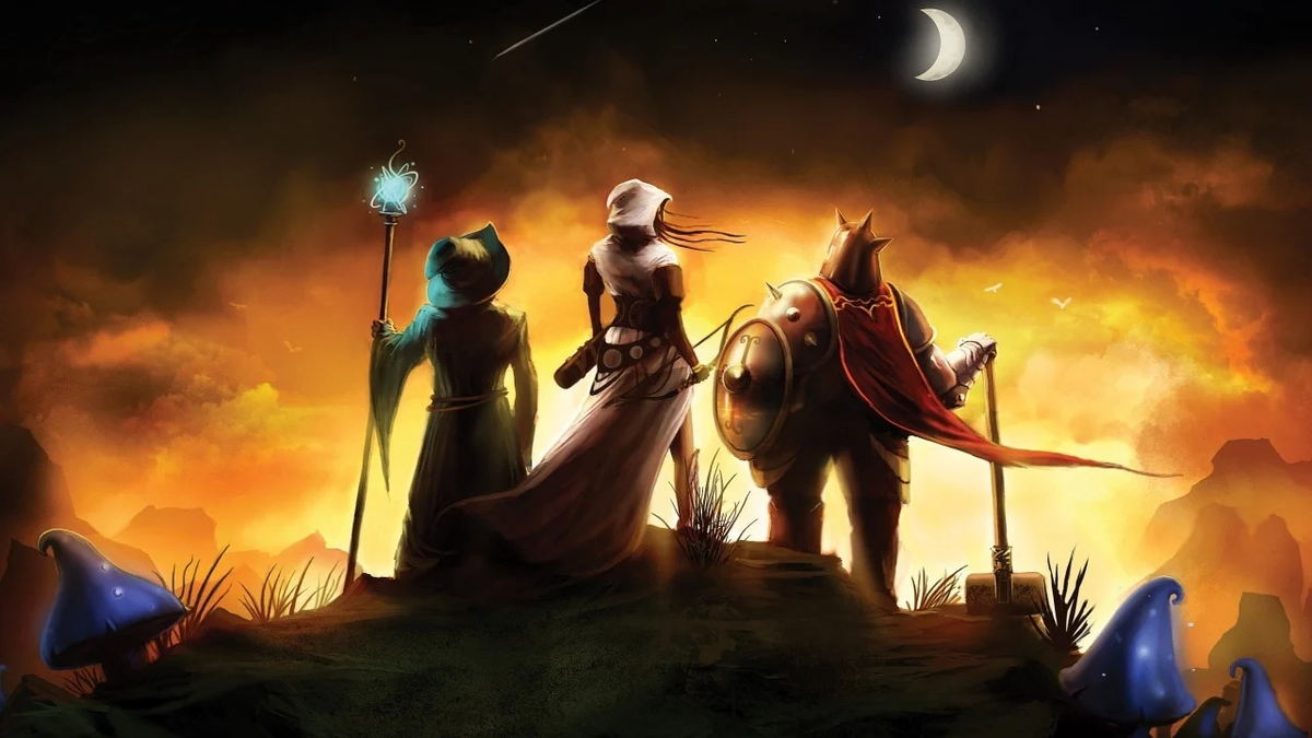 Слева на право герои "Тройки" Волшебник Амадей,благородная воровка Зоя и добродушный рыцарь Понтий