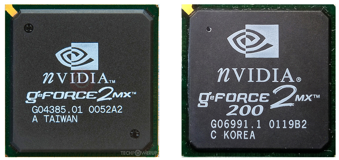 Видеочипы GeForce2 MX и GeForce2 MX200.
