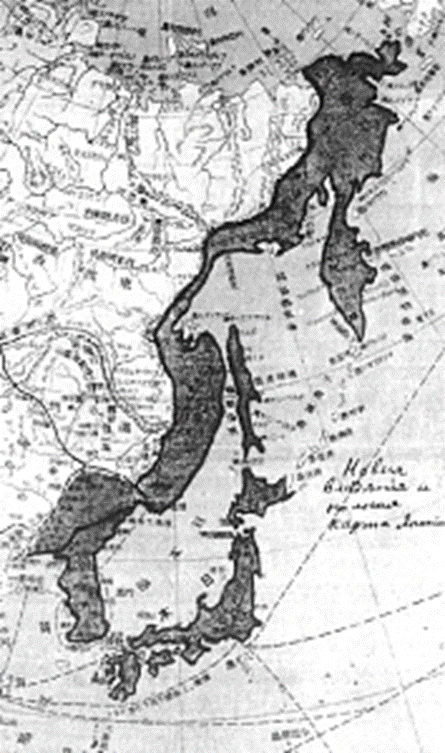 Карта "новых территорий", опубликованная в Японии в конце 1910х годов