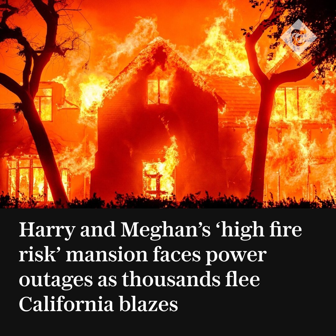 Особняку Гарри и Меган из-за "высокой пожароопасности" грозят перебои с электричеством, поскольку тысячи людей бегут из-за пожаров в Калифорнии