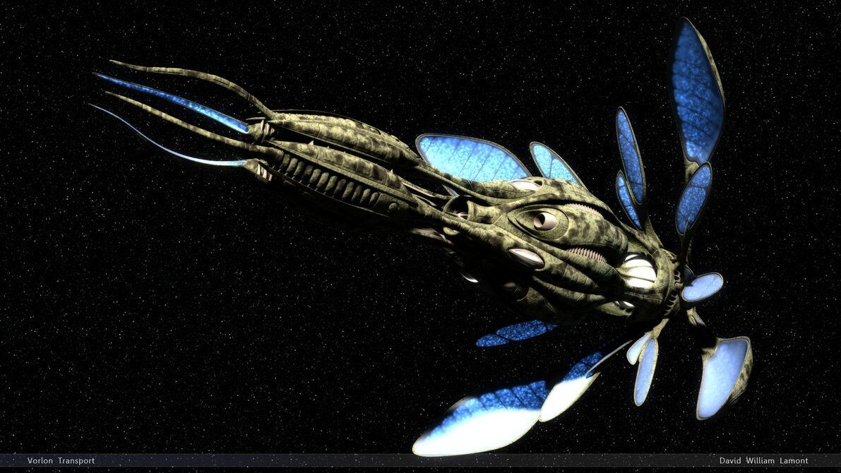 Фантазия на тему корабля-транспорта ворлонцев, найдено в картинках.яндекса, ссылка на источник - https://www.pinterest.com/pin/724164815058797209 (дата обращения 06.01.2025, автор D.A. Lamont)