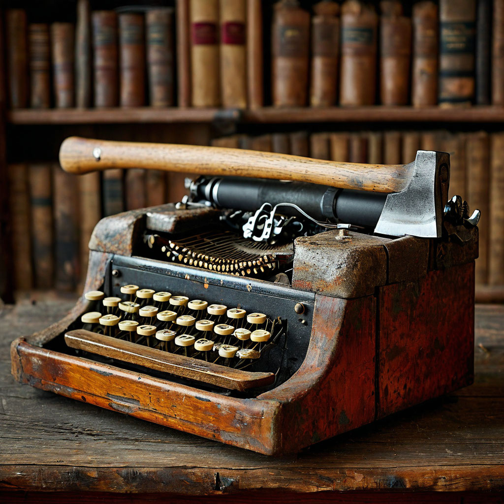 "Шедеврум" только один раз выдал мне вот это по запросу "Топор воткнут в пишущую машинку". Хотя бы так. В других случаях он ограничился машинкой, забыв про топор