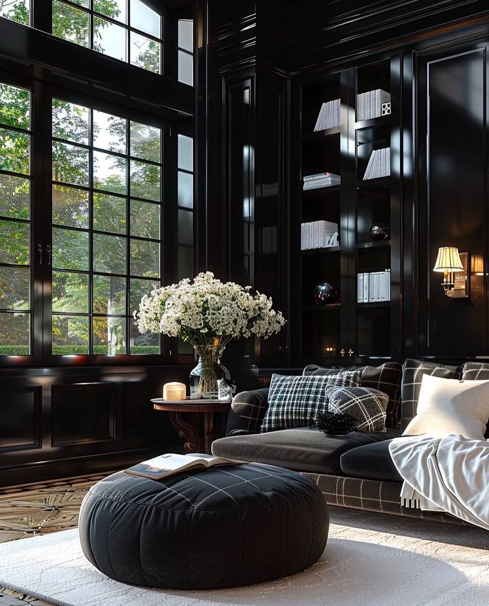Интерьер в черном цвете создал искусственный интеллект дизайнером Vinh Phung