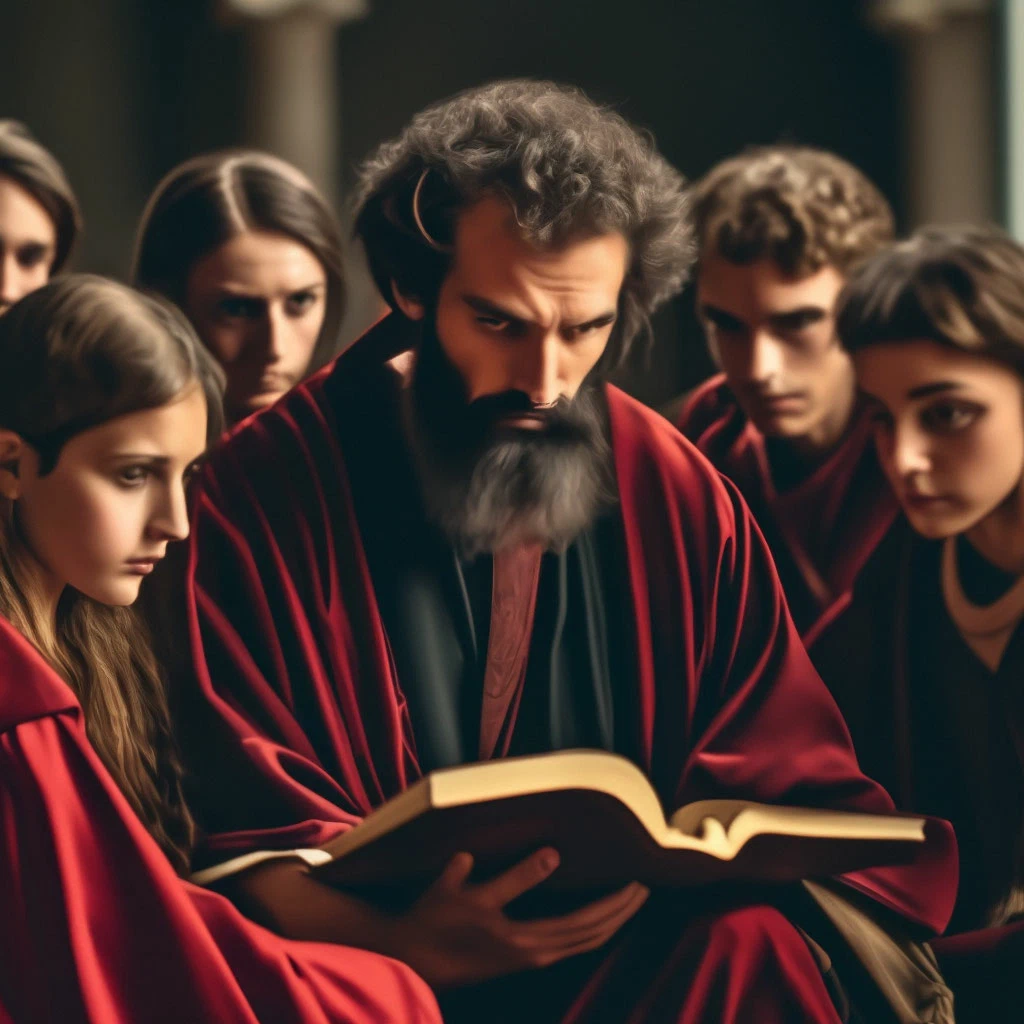 Аристотель с учениками.