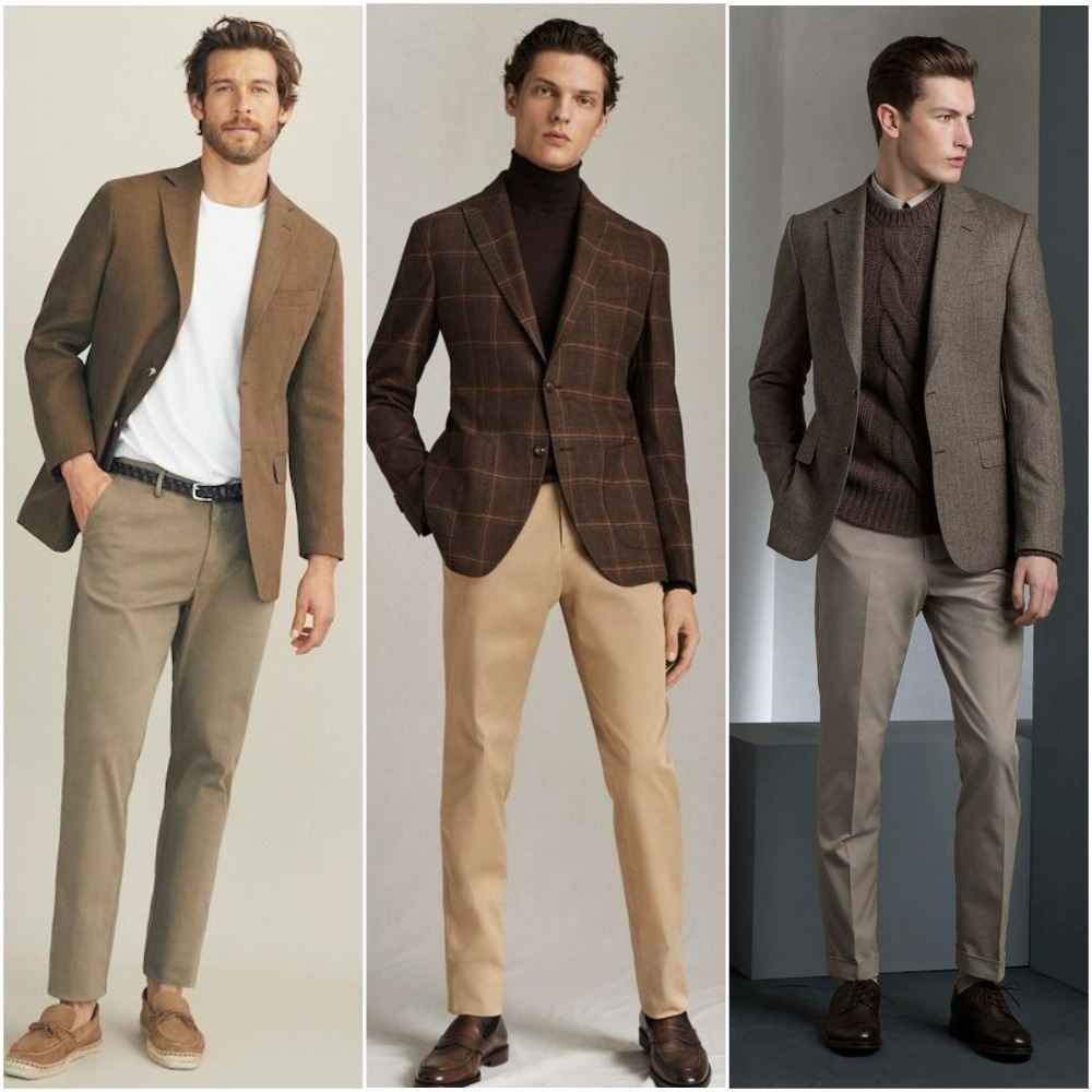 Примеры сочетания непарных мужских пиджаков с разными видами одежды