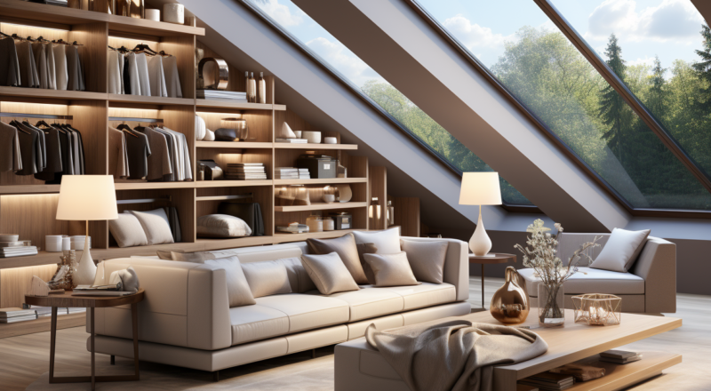 Гардеробная в мансарде 