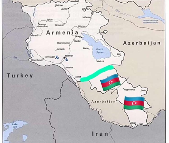 Зангезурский коридор (голубая линия) разрежет Армению на две части