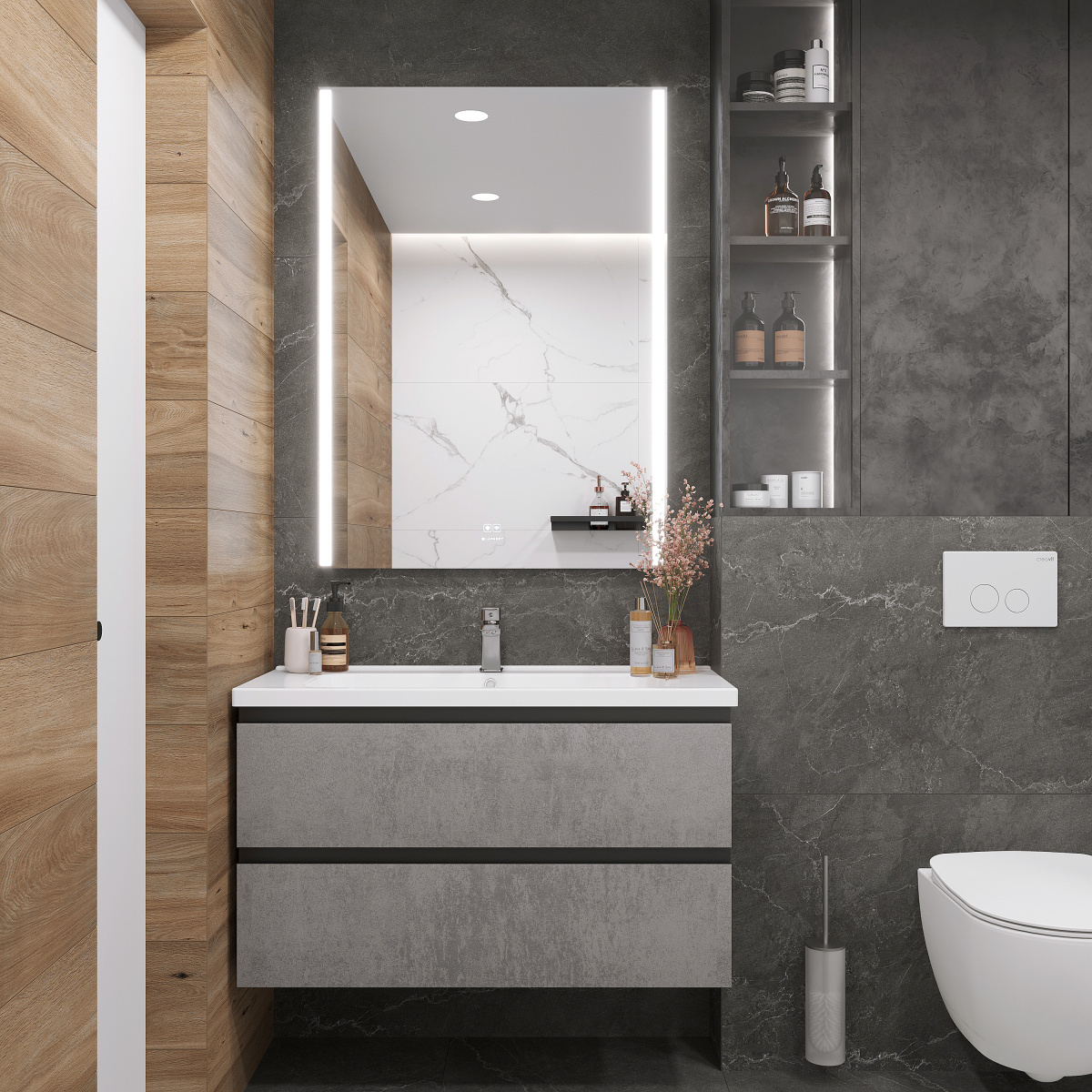 Керамогранит Laparet в ванной комнате https://dominadecor.ru/catalog/plitka/keramogranit/rossiya-/laparet_4/blaze-nero/