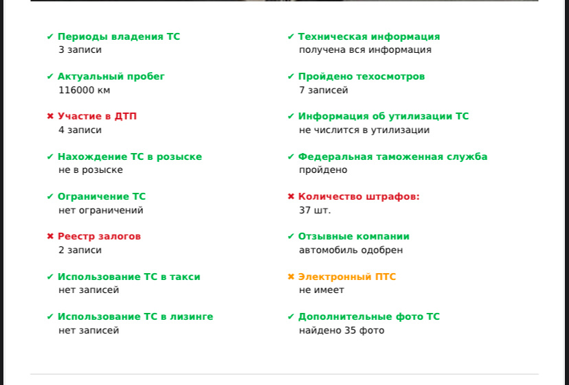 Снимок полного отчета при помощи https://t.me/autos_checker_robot