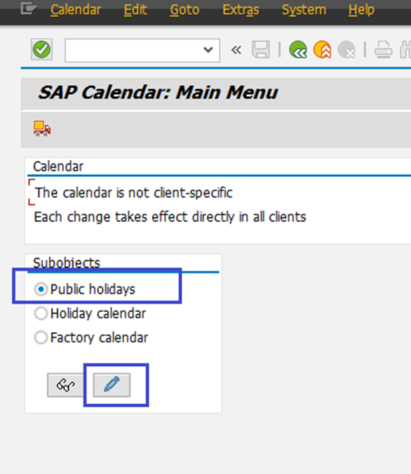 Рис. 2 Меню для ведения праздничных дней