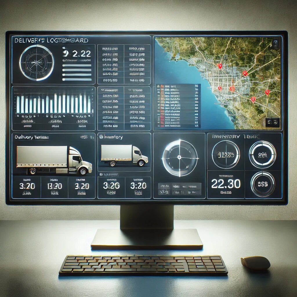Карта с маршрутом доставки, отображающая транспортные средства в реальном времени.