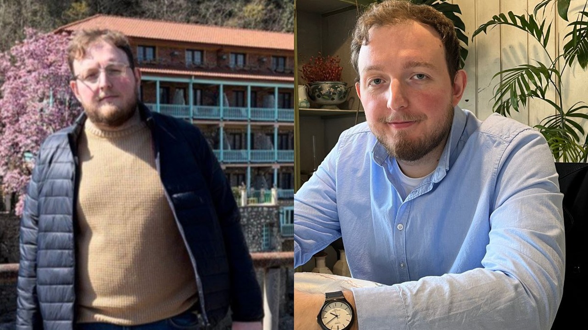 Мое промежуточное до/после. Слева почти 140 кг. Справа чуть меньше 110 кг.