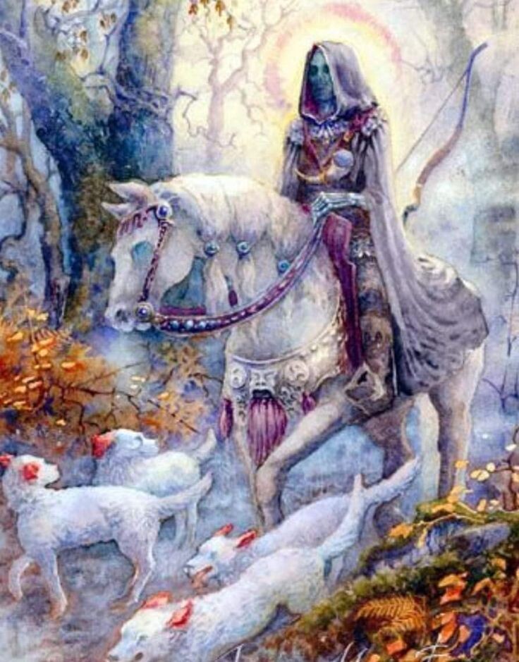 Донн - повелитель мёртвых на проездке выгуливает стаю красноухих собак. Не обольщайтесь: раз сами белые, а уши красные - значит нездешние. Это штамп. Везде, где встречаете в тексте красноухую животину - волшебная.