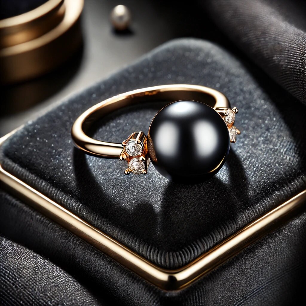 Кольцо с чёрным жемчугом и бриллиантами: