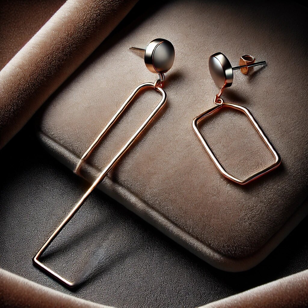 Асимметричные серьги: Элегантная пара серёг, одна из которых выполнена в виде длинной подвески