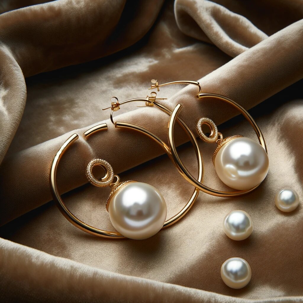 Серьги-кольца XXL: Крупные золотые кольца с жемчужными подвесками
