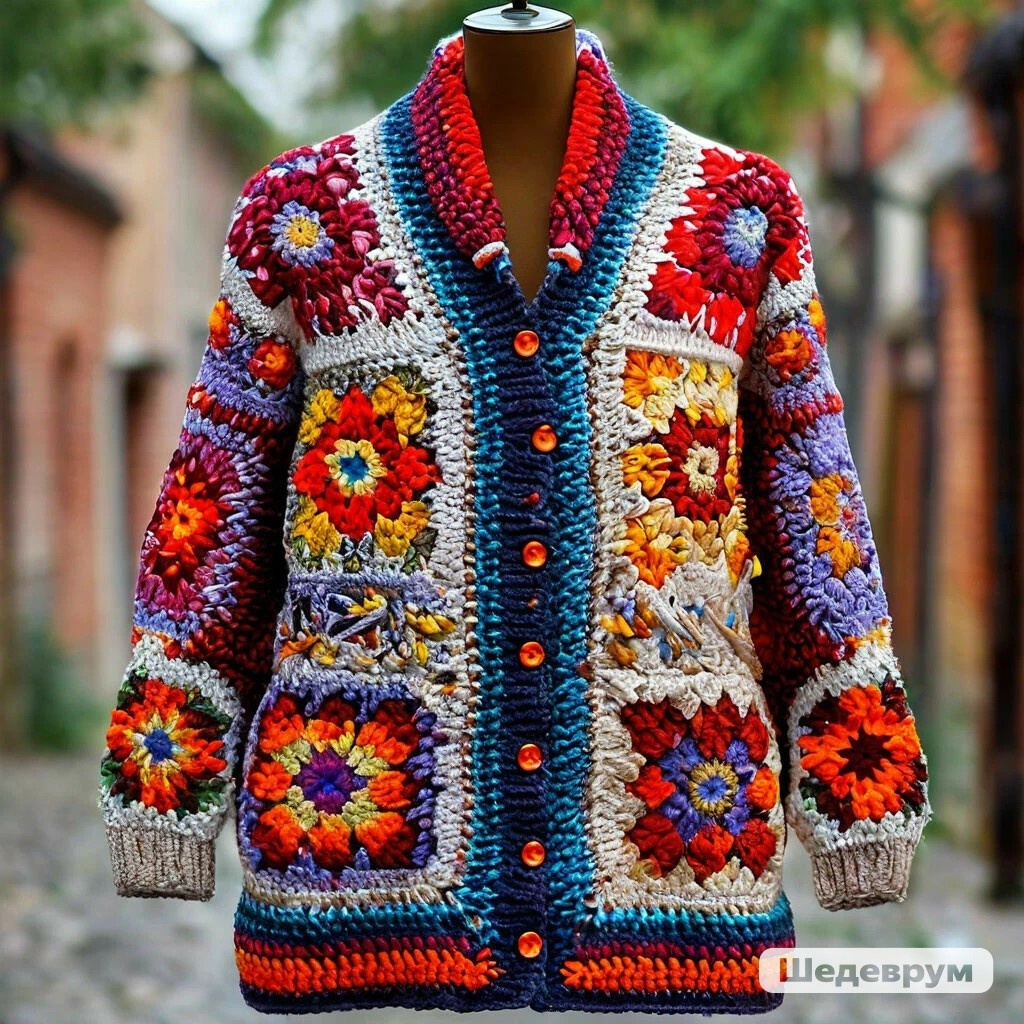 Пример. Кардиган из мотивов бабушкин квадрат