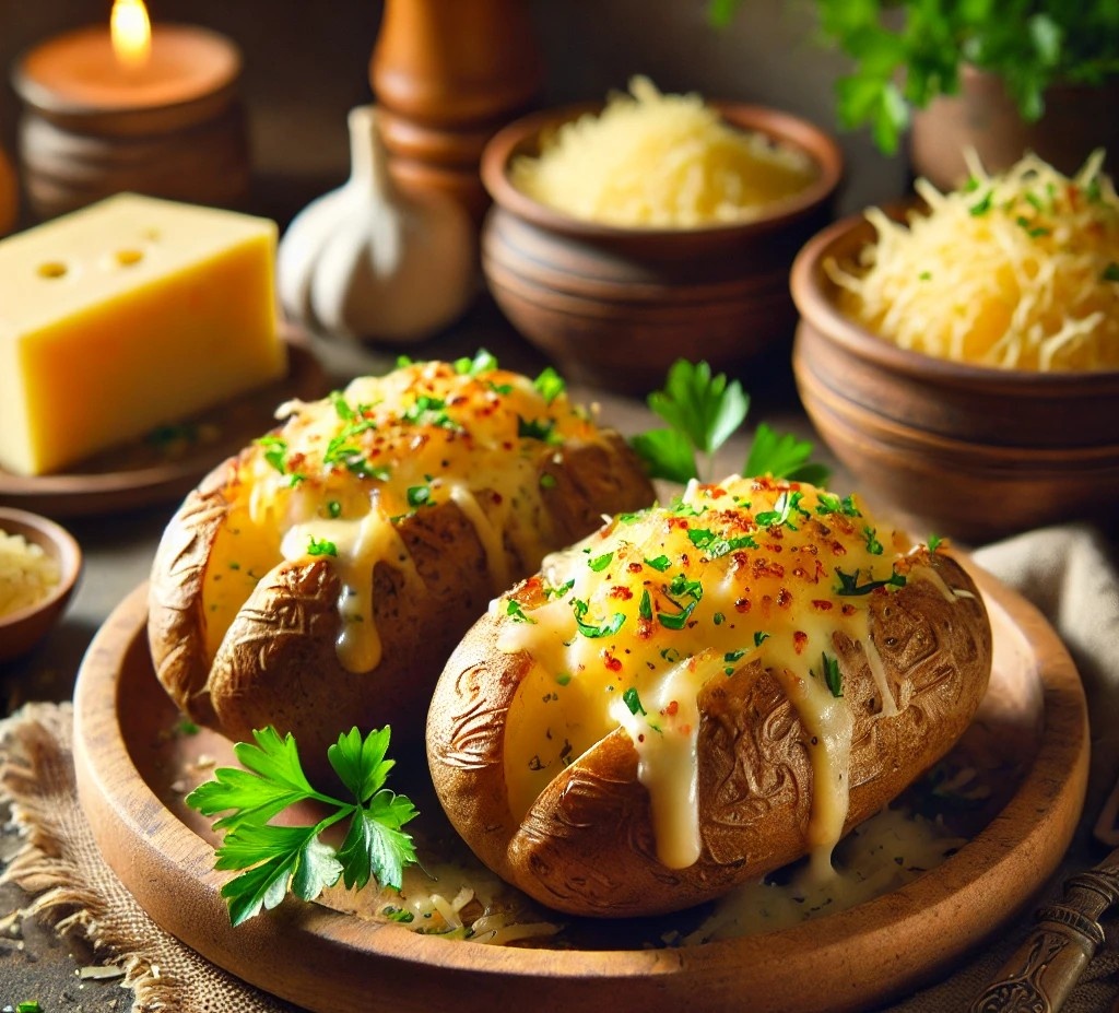 Запеченный картофель с сыром и зеленью 
