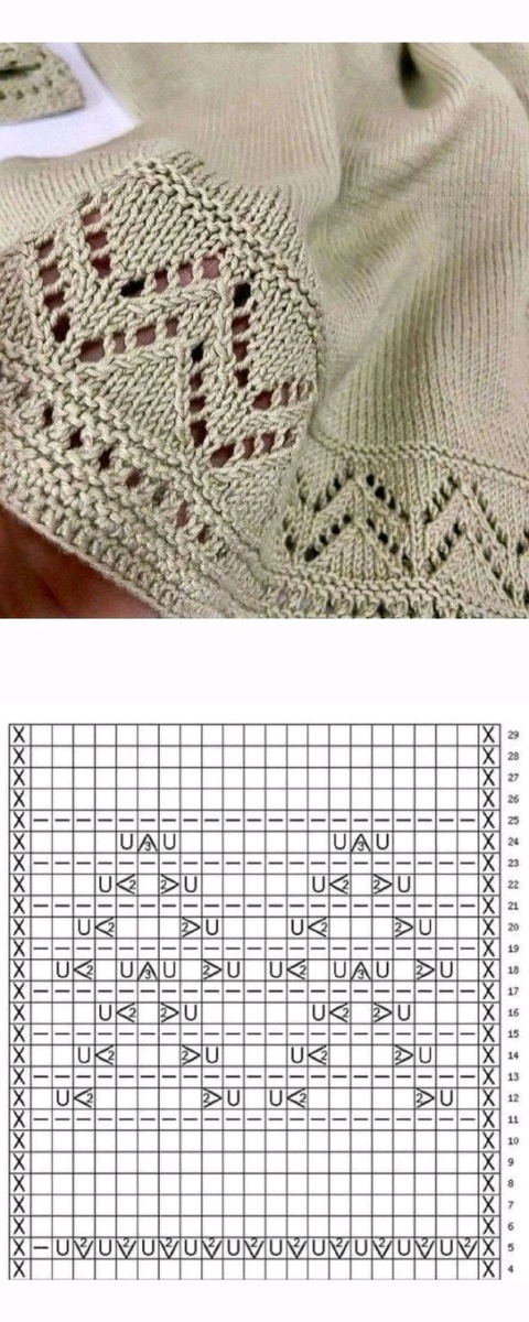 Ажурный узор спицами. Схема вязания.