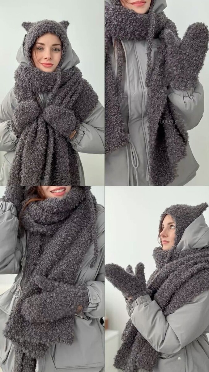 Чепчик, шарф, варежки букле ( https://ru.pinterest.com/pin/668503138473249858/)