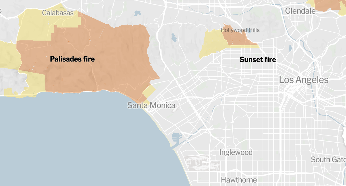 Карта пожаров в Лос-Анджелесе