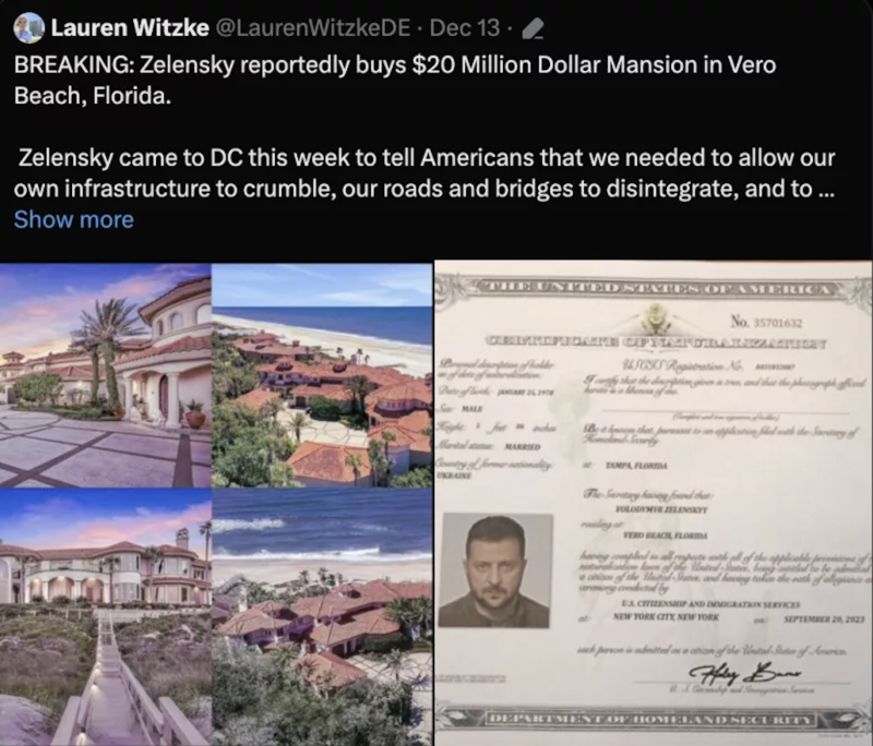    Другое "имущество" Зеленского, о котором говорили в декабре. Скриншот: newsweek