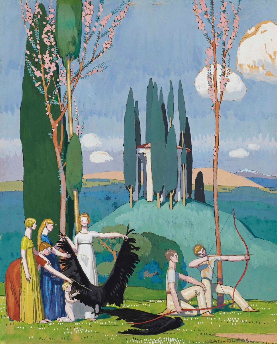 Стрелки из лука (Les tireurs d'arc), 1918. 25,5 x 21 бумага, гуашь, акварель и чернила. Частное собрание - Жан Дюпа