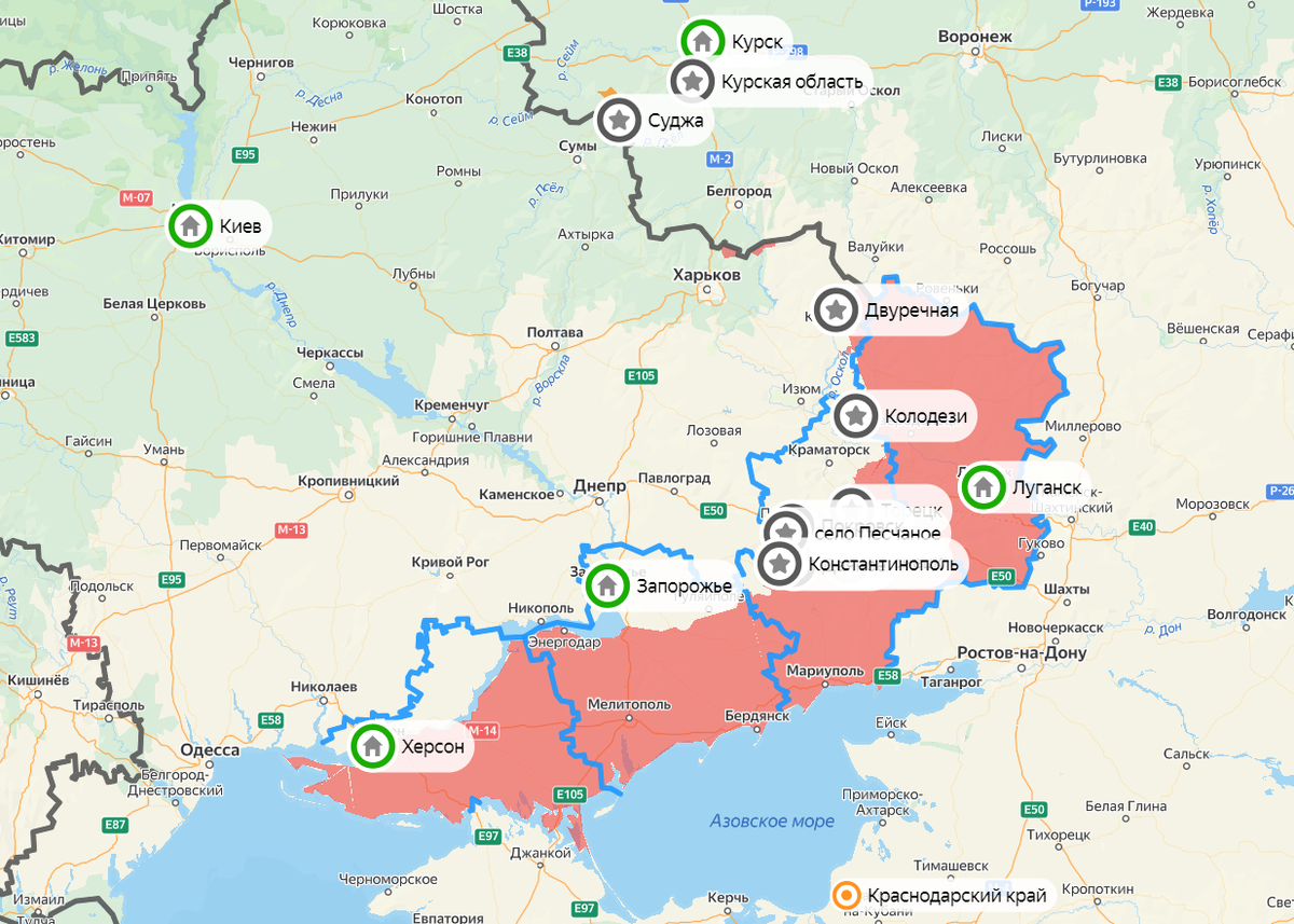 Карта СВО на 9 января. Фото: скриншот Яндекс.Карты