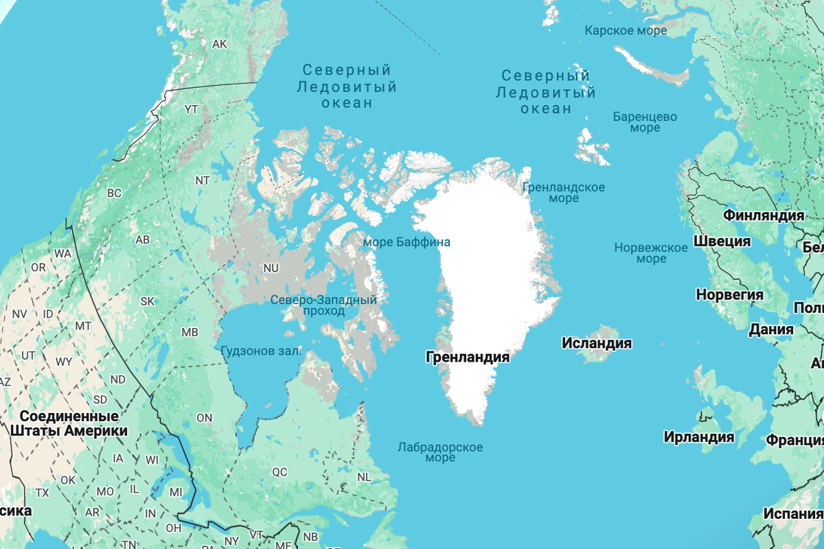 Гренландия на карте Google