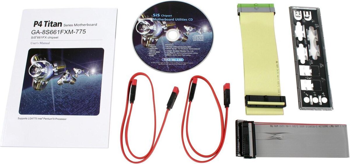 Комплект поставки от материнской платы GIGABYTE GA-8S661FXM-775 (фото из сети).