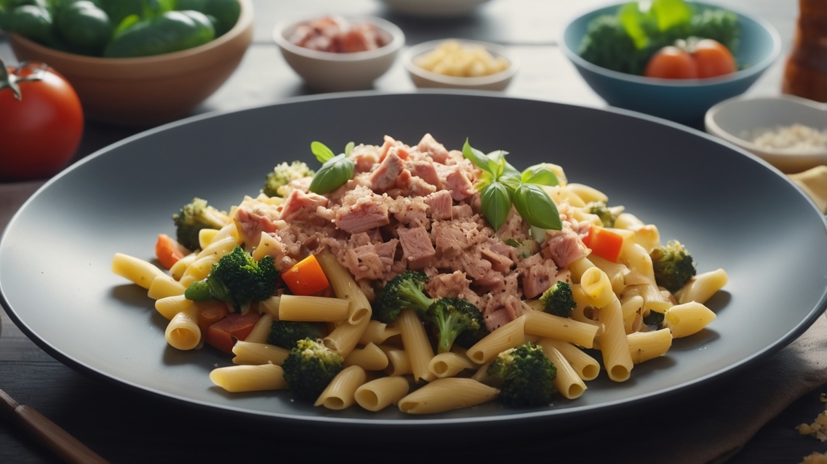 Паста с тунцом и овощами