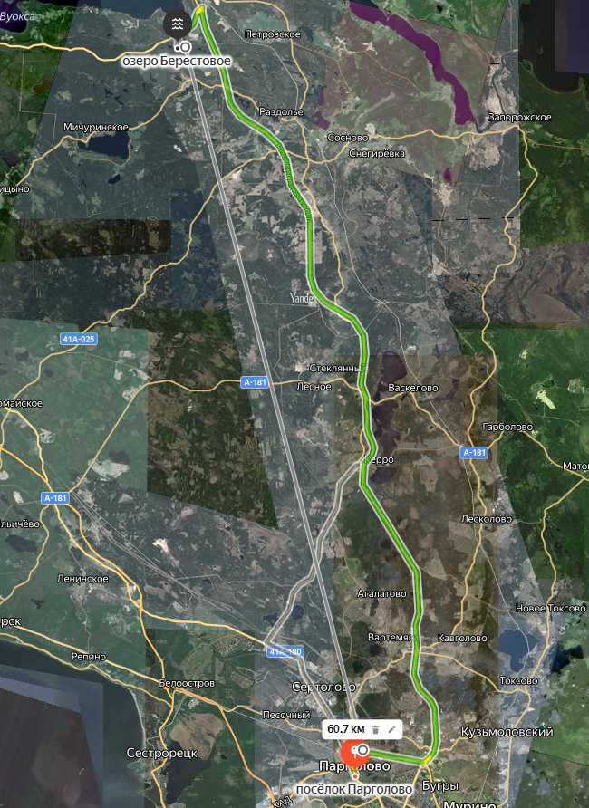 Расстояние до Берестового озера и путь до него.
