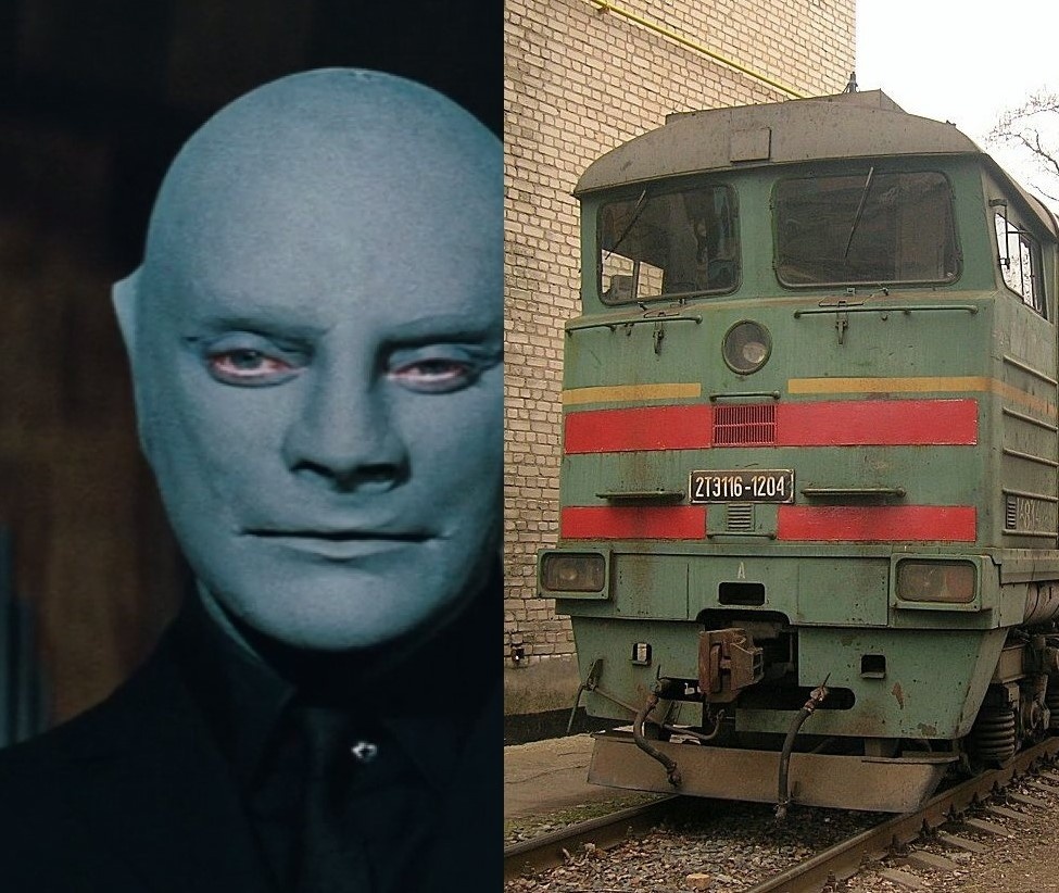 Коллаж: кадр из французской комедии «Фантомас разбушевался» и снимок с trainfoto  